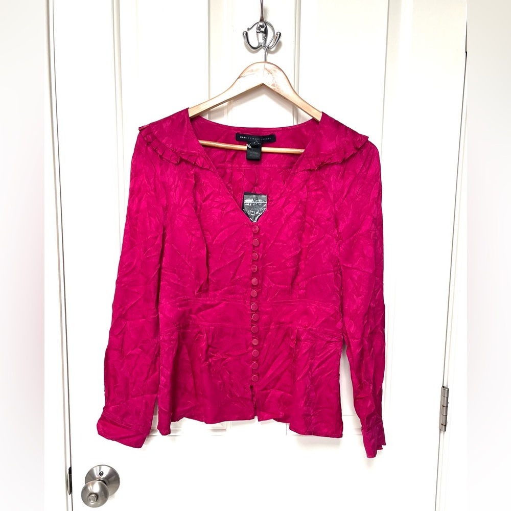 NWT Marc By Marc Jacobs 100% silk Fuchsia Button-Up Blouse Women’s size 6